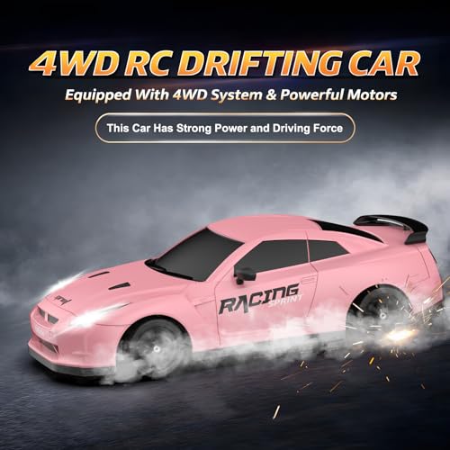 Remote Control Car RC Drift Car 2.4GHz 1:24 Scale 4WD 15KM/H High Speed Model Vehicle with LED Lights Drifting Tire Racing Sport Toy Car for Adults Boys Girls Kids Gift - color: C-pink