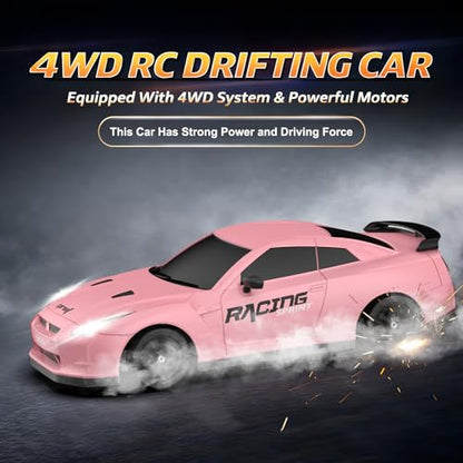 Remote Control Car RC Drift Car 2.4GHz 1:24 Scale 4WD 15KM/H High Speed Model Vehicle with LED Lights Drifting Tire Racing Sport Toy Car for Adults Boys Girls Kids Gift - color: C-pink
