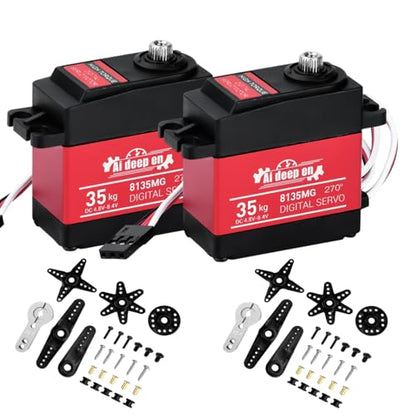 35KG Servo High Torque RC Servo,Servo Motor 4.8-8.4V RC Servo Full Metal Gear Waterproof Compatible with 1/8, 1/10, 1/12 RC Car with 25T Servo Horn and Parts (270°-2 Pack) - color: 35kg