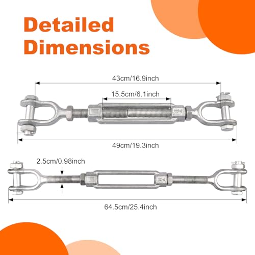 7/8 x 6 Inch Turnbuckle Forged Galvanized Steel Jaw and Jaw Turnbuckles for Cable Rail Rigging Rope Chain 7,200 lbs Working Load Limit, 1PCS (7/8" X 6") - size: 7/8" X 6"