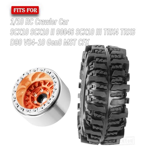 Rc 1.9 Inch Wheel Rims & Tires Wheels for 1/10 RC Crawler Car SCX10 SCX10 II SCX10 III 90046 TRX6 TRX4 D90 VS4-10 Gen8 MST CFX,Aluminum RC 1.9 Beadlock Tires Wheel,Orange - color: Orange (1.9 Tires Wheels)