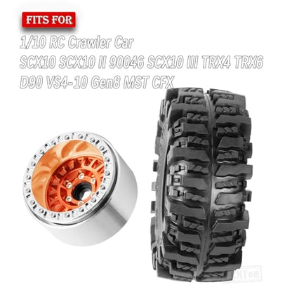 Rc 1.9 Inch Wheel Rims & Tires Wheels for 1/10 RC Crawler Car SCX10 SCX10 II SCX10 III 90046 TRX6 TRX4 D90 VS4-10 Gen8 MST CFX,Aluminum RC 1.9 Beadlock Tires Wheel,Orange - color: Orange (1.9 Tires Wheels)