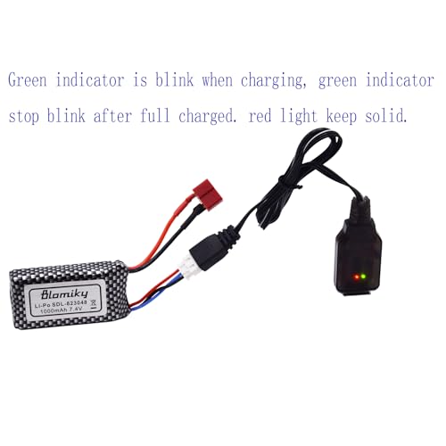 Blomiky 2 Pack 7.4V 2S 30C 1000mAh 7.4Wh Lipo Battery T Plug Suitable for Haiboxing 18859E 18858 16890A and XLH Q903 RC Trucks / Q903 Battery and USB