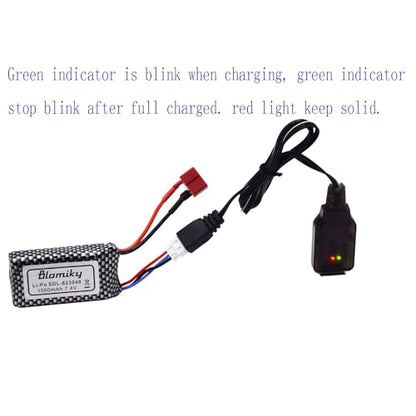 Blomiky 2 Pack 7.4V 2S 30C 1000mAh 7.4Wh Lipo Battery T Plug Suitable for Haiboxing 18859E 18858 16890A and XLH Q903 RC Trucks / Q903 Battery and USB