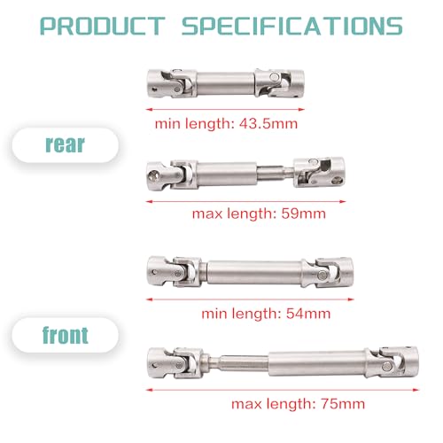 Stainless Steel Center Drive Shafts for Redcat Ascent-18 1/18 RC Car | Front and Rear Drive Shaft,CNC Machined,Ascent-18 1/18 RC Crawler Upgrades Parts,Rust Resistant,High Strength