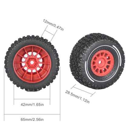 Pre-Glued 1/16 & 1/18 RC Truck Tires & Wheels - 12mm Hex 2.56" OD, Red | All-Terrain Tires for Traxxas Slash, ARRMA Mojave GROM, Tamiya, Kyosho, HPI - Durable Nylon Wheels for On/Off Road Bashing - color: Red