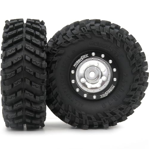 RC 1.0 tires Soft Sticky Tyres 64mm tall Mounted Heavy 1.0 beadlock wheels Deep Dish Offset Black Silver Rims For RC Mini Mud Crawler 1/18 TRX4M 1/24 SCX24 FMS24 FCX24 - color: Black & Silver
