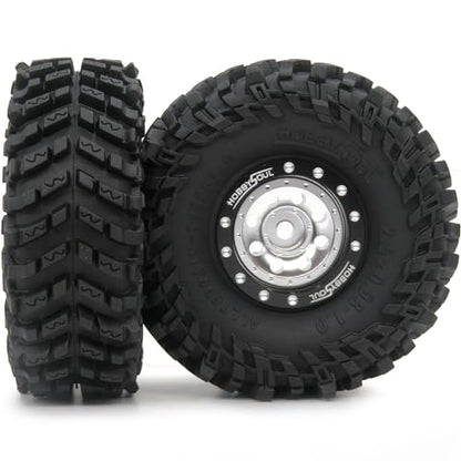 RC 1.0 tires Soft Sticky Tyres 64mm tall Mounted Heavy 1.0 beadlock wheels Deep Dish Offset Black Silver Rims For RC Mini Mud Crawler 1/18 TRX4M 1/24 SCX24 FMS24 FCX24 - color: Black & Silver