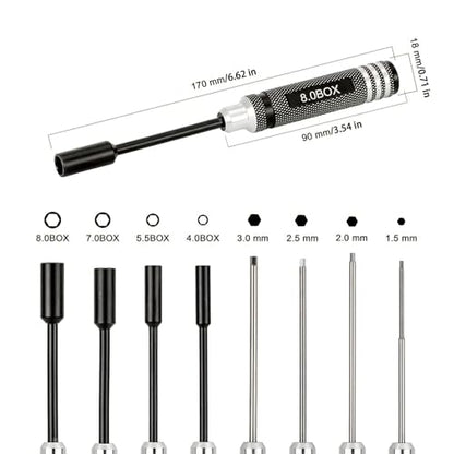 10 Pack RC Hex Driver Tool Kit Hexagon Screw Drivers & Nut Drivers Set 1.5mm 2.0mm 2.5mm 3.0mm Hex Driver 4.0mm 5.5mm 7mm 8mm Nut Driver Cross Wrench RC Tools