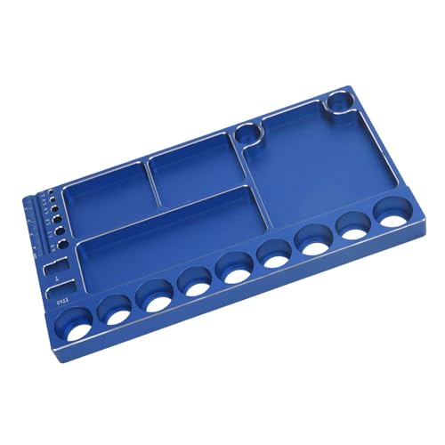 RiToEasysports RC Screwdriver Tool Storage Rack Magnetic Screw Tray Aluminum Alloy with 4pcs Magnetic Pads for RC Cars Airplanes Helicopters Repair (Blue) - color: Blue