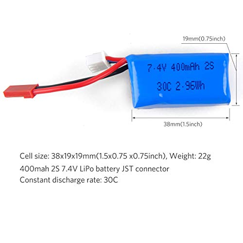 400mAh 2S 7.4V 30C LiPo Battery with JST Plug for Micro FPV Racing Drone | Crazepony 2PCS 2S Lipo Battery Pack for Quadcopter