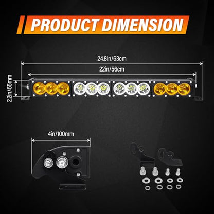 AUXTINGS 22 inch Single Row Dual Color LED Light Bar 120W Off Road Light Bar White Amber Combo LED Work Light Truck UTV 4x4 Cars SUVs ATVs Boats Fog Driving Light with Wiring Harness kit - size: 22 inch white amber