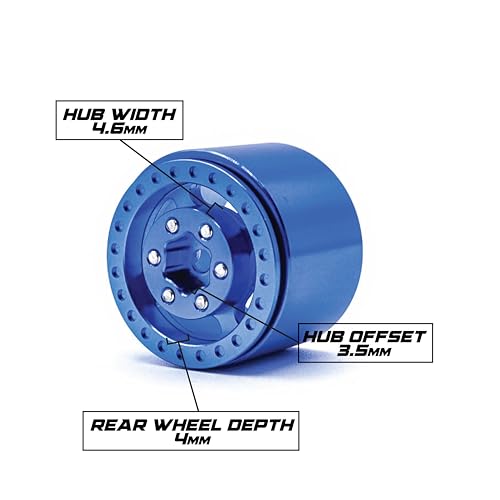 1UP Wheels 1.0" Island Ultra Wide Premium Wheels | Blue | for Axial SCX24, AX24, Traxxas TRX4-M, Redcat Ascent-18, FMS FCX18, 7mm Hex Vehicles - Aluminum Beadlock Wheels - color: Blue