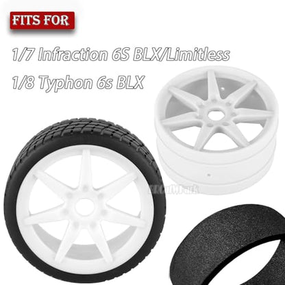 RC Highway Tires Wheel for 1/7 Infraction 6S BLX/Limitless,1/8 Typhon 6s BLX,7 Spokes Wheel Rim & Rubber Highway Tires RC Drift Tires,White - color: White - (4pcs Highway Tires)