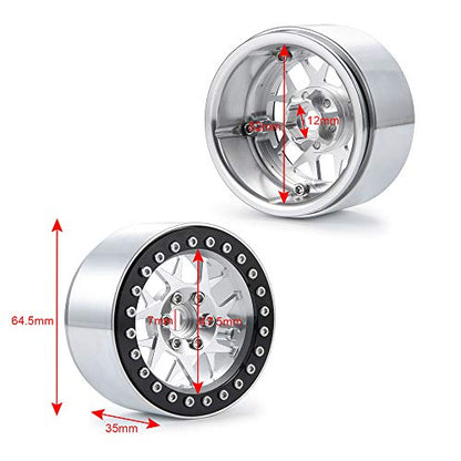 MOHERO 2.2 inches RC Beadlock Wheels/Rims for 1/10 Scale Rc Crawler Car Wraith 90018 Pack of 4 (Silver+Black) - color: Silver+black