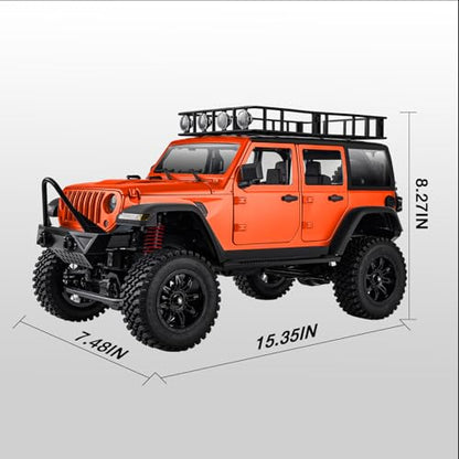 ARRIS MN128 1/12 RC Rock Crawler 4WD Off-Road Jeep RTR Truck | Wrangler Style Body, Full Proportional Control, LED Lights, Trail Ready - color: Orange