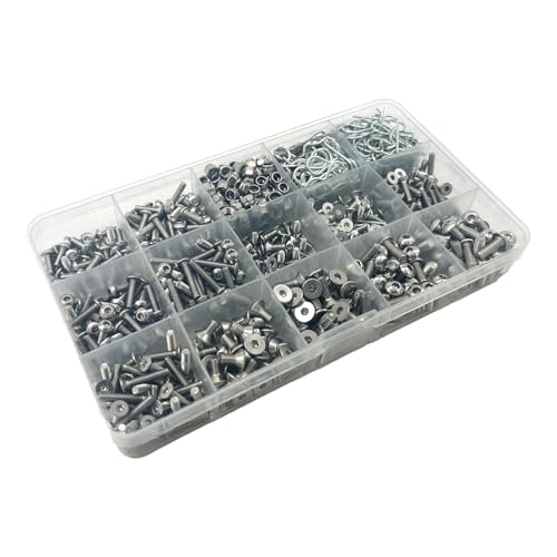 1010PCS Universal RC Screw Kit Screws Assortment Set 304 Stainless Steel Screws Assortment Set, for Traxxas Axial Redcat HPI Arrma SCX10 Losi 1/8 1/10 1/12 1/16 Scale RC Cars Trucks Crawler