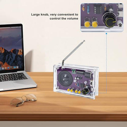 Radio with 2inch Speaker and Acrylic Case, DIY FM Radio Soldering Project, Electronic Soldering Practice Kit for High School STEM Education