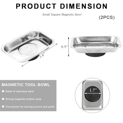 2 PCS Magnetic Parts Tray Set, Stainless Steel 3.6"×2.5" Square Magnetic Tool Tray for Mechanic's, Thickened Magnet Parts Tray for Screws, Bolts, Nuts, Washers, Pins - color: 3.6"×2.5" Square