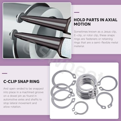 Swpeet 211Pcs 21 Sizes M4-M28mm Stainless Steel C-Clips External Circlip Snap Retaining Clip Rings with Tweezers Assortment Kit, Circlip Retainer Rings Set for Axles, Shafts and Other Moving Parts - style: 304 Stainless Steel C-Cip