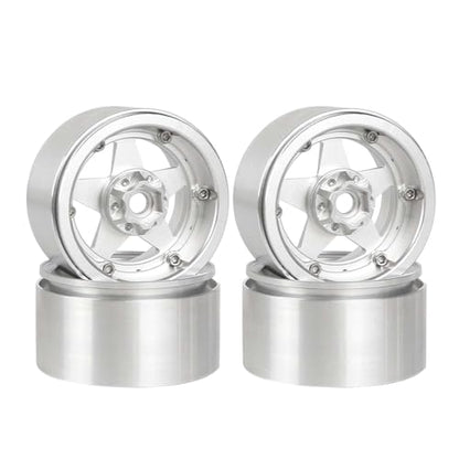 Aluminum 2.2" Beadlock Wheel Offset -10mm Metal Rims for SCX10 RR10 TRX4 VS4-10 Gen8 1/10 RC Crawler Car Upgrade Parts (5-Spoke, Silver) - color: 5-spoke, Silver