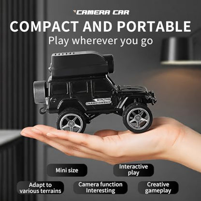 KF32 1:64 RC Mini Climbing Alloy Video Car with APP Control and Radio Remote Control HD Camera FPV Cars (Black) - color: Black
