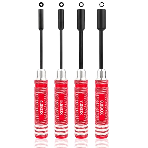 RC Hex Nut Driver Set Repair Tool Kit 4.0/5.5/7.0/8.0mm Hexagonal Head Nut Socket Wrench Screwdrivers for Hobby RC Quadcopter Helicopter FPV Drone Car Airplane(Red) - color: Red