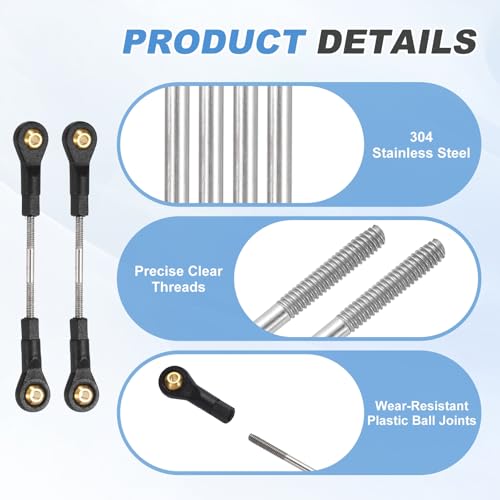 MECCANIXITY 2Pcs RC Boat Push Rod, 304 Stainless Steel Lever Steering Linkage Tie Rods with M2 Ball Head Joint for RC Car Boat Helicopter DIY Model Parts, 48-58mm - size: 48-58mm