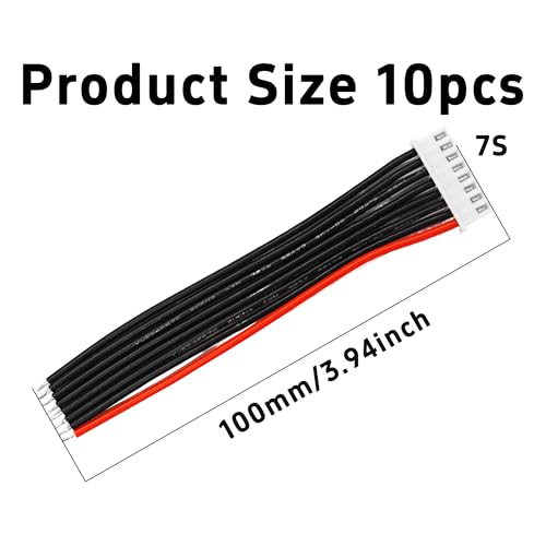 10PCS JST-XH 7S Balance Extension Cable, 3.9" 22AWG Silicone Lead Wire for LiPo Battery Charger, RC Balance Plug Connector Adapter - size: 7S