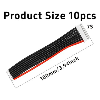 10PCS JST-XH 7S Balance Extension Cable, 3.9" 22AWG Silicone Lead Wire for LiPo Battery Charger, RC Balance Plug Connector Adapter - size: 7S