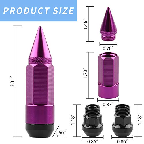 20Pcs Anti Theft Spiked Extended Tuner Wheel/Rims Lug Nuts M12X1.5+Socket (Purple) - color: Purple