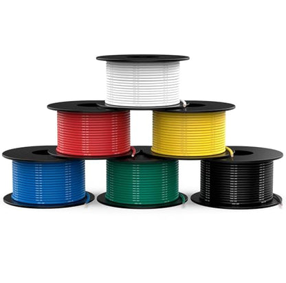 NAOEVO 24 Gauge Wire, Tinned Copper Silicone 24 AWG Automotive Wire, 600FT | 200°C, High Conductivity, Flexible 24 AWG Stranded Wire, 24 AWG Wire for Automotive, LED, DIY, Circuit (6 Colors 100ft/Spool) - size: 100ft, style: 24AWG