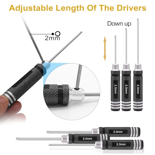 19Pcs RC Car Tool Kit Hex Screwdriver Set Nut Drivers Phillips Screwdrivers Plier Wrench Body Reamer for 1/8 1/10 Traxxas Axial Arrma DJI Drone Boat RC Repair Tool Kit Black - color: Black
