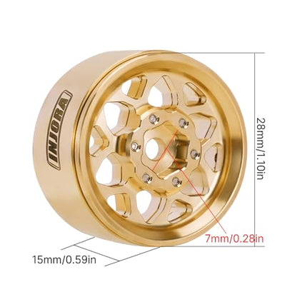 INJORA 1.0 Plus Brass Beadlock Wheel Rim for 1/24 1/18 RC Crawler TRX4M Ascent18 SCX24 FCX24 Upgrade(Brass) - color: Brass