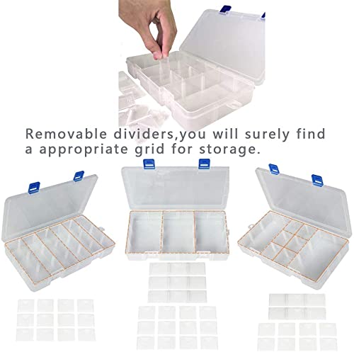 Qualsen 3 Pack 18 Grid Plastic Organizer Box with Adjustable Dividers, Bead Organizer Box for Jewelry, Beads, Earrings, Tools, Fishing Hooks, and Small Accessories - size: 18 Gird-3pcs