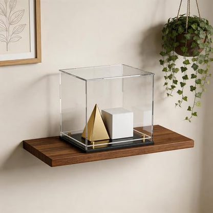 Acrylic Display Case with Raised Shelf, Clear Display Box with Black Base & Gold Standoffs, Dustproof Showcase for Collectibles, Figures, Model Cars – Easy Assembly (8×8×8 Inch) - size: 8"L x 8"W x 8"H