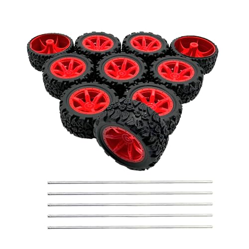 10PCS Toy Car Wheels 34mm Toy Car Rubber Tire Wheels with 5PCS Shaft Round Rod Axles for RC Car Truck Robot DIY Model Toy Parts (2x15x34mm) - style: 2x15x34mm