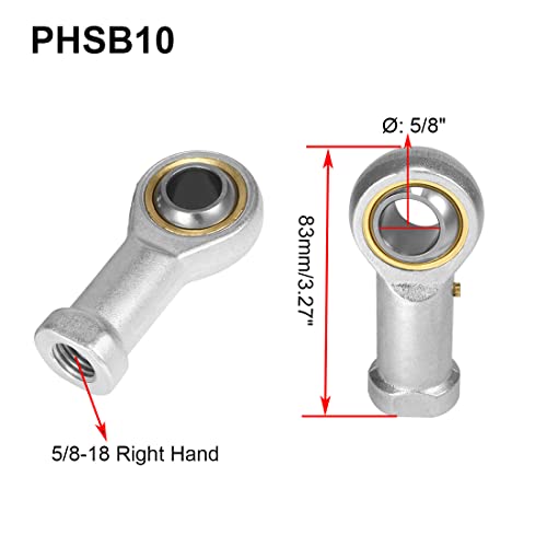 PHSB10 Rod End Bearing 5/8 Inch Bore and 5/8-18 Right Hand Thread, Self-Lubricating Female Heim Joint Rod Ends,Includes Jam Nuts 2pcs - size: 5/8, style: Right Hand