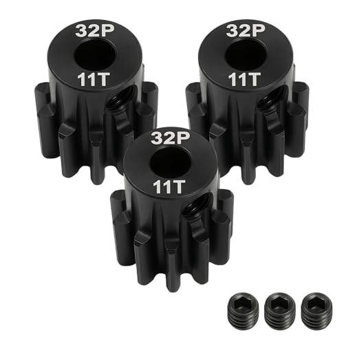 32P 11T Pinion Gear 3.175mm Shaft Hardened Steel, 32 Pitch Motor Gear for 1/10 Scale RC Car Truck Crawler Monster Buggy, Compatible with Traxxas for Axial 540 550 Brushed 3650 3660 Brushless - color: 11T