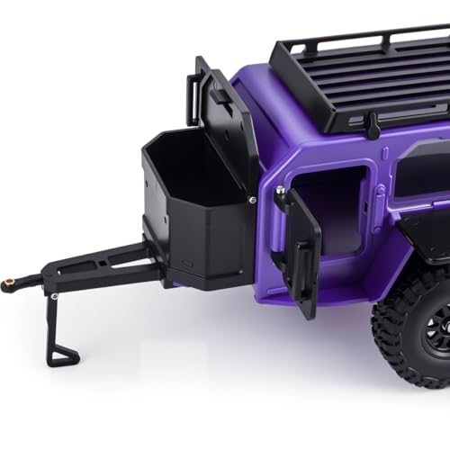 RC Off-Road Camping Trailer for 1/18 1/24 TRX4M SCX24 RC Crawler | Durable ABS mini camping trailer pre-drilled LED mounting holes, highly realistic scale design - color: Black Purple