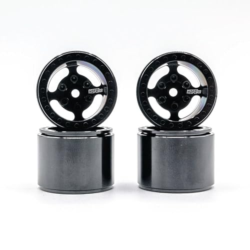 1UP Wheels 1.0" Island Ultra Wide Premium Wheels | Black | for Axial SCX24, AX24, Traxxas TRX4-M, Redcat Ascent-18, FMS FCX18, 7mm Hex Vehicles - Aluminum Beadlock Wheels - color: Black
