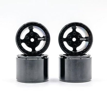 1UP Wheels 1.0" Island Ultra Wide Premium Wheels | Black | for Axial SCX24, AX24, Traxxas TRX4-M, Redcat Ascent-18, FMS FCX18, 7mm Hex Vehicles - Aluminum Beadlock Wheels - color: Black