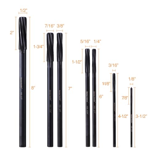 M2 High Speed Steel Premium Chucking Reamer Set, 7 pcs Fractional Sizes 1/8" Thru 1/2", Spiral Flute, Enlarge, Smooth and Finishing Holes - size: 7PCS Kit