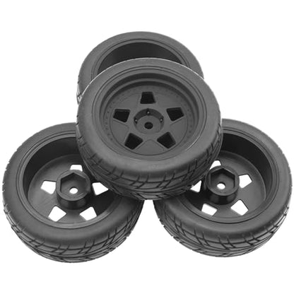 ShareGoo Nylon Wheel Rims with Rubber Tire RC 12mm Hex Compatible with HSP Tamiya Kyosho RedCat Sakura WLtoys 1/10 RC On-Road Racing Touring Car (Black) - color: Black