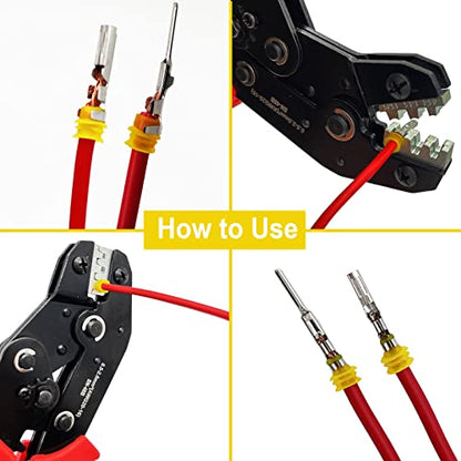 800pcs 1/2/3/4/5/6 Pin Automotive Waterproof Wire Connector with Crimper | Twippo 22-16 AWG 1/2/3/4/5/6 Wire Male and Female Electrical Connectors Plug Terminals Kit with Ratchet Crimping Tool(50set) - color: 800pcs With Crimper