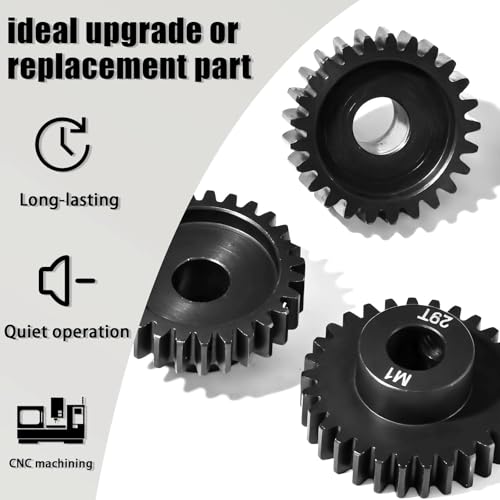 M1 8mm Steel Pinion Gear Set 25T 27T 29T with Laser-Engraved Tooth Count for 1/5 X-Maxx Rc Model Car Buggy Truck Replacement Mod 1 Gear Compatible with Brushed & Brushless Motors 3 Pcs - size: M1-8MM-PG-25T-27T-29T