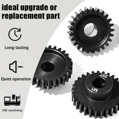 M1 8mm Steel Pinion Gear Set 25T 27T 29T with Laser-Engraved Tooth Count for 1/5 X-Maxx Rc Model Car Buggy Truck Replacement Mod 1 Gear Compatible with Brushed & Brushless Motors 3 Pcs - size: M1-8MM-PG-25T-27T-29T