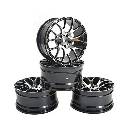 1/10 RC On-Road Car Tyres and Wheels, LAFEINA Rubber Tire & Alloy Aluminum Rims Hex 12mm for 1/10 HSP Tamiya HPI Kyosho RC On Road Touring Car (Black)