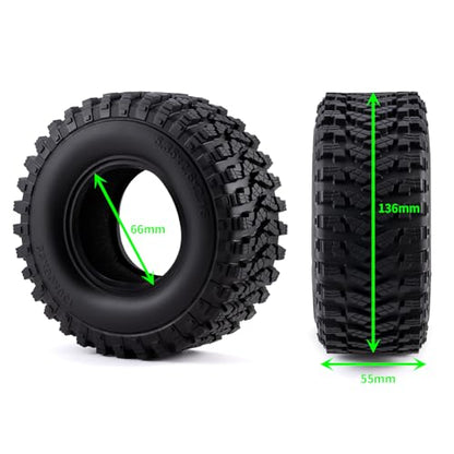 4Pcs MORFUM Rubber 2.6" Crawler Mud Terrain Tires Super Grip Super Soft Sticky Tires 136mm Tall 2.6in Crawler Tires Compatible with Axial RBX10 MJX H8H MK07 KM4 1/7 1/8 1/10 Crawler Car