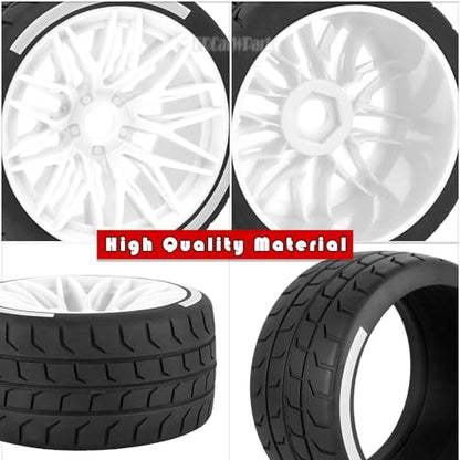 RC Wheels and Tires for 1/7 Felony 6S BLX,RC Highway Wheel Rubber Tires,4PCS RC Drift Car Highway Tires Road Soft Tires,White - color: White - (4pcs Highwaytires)